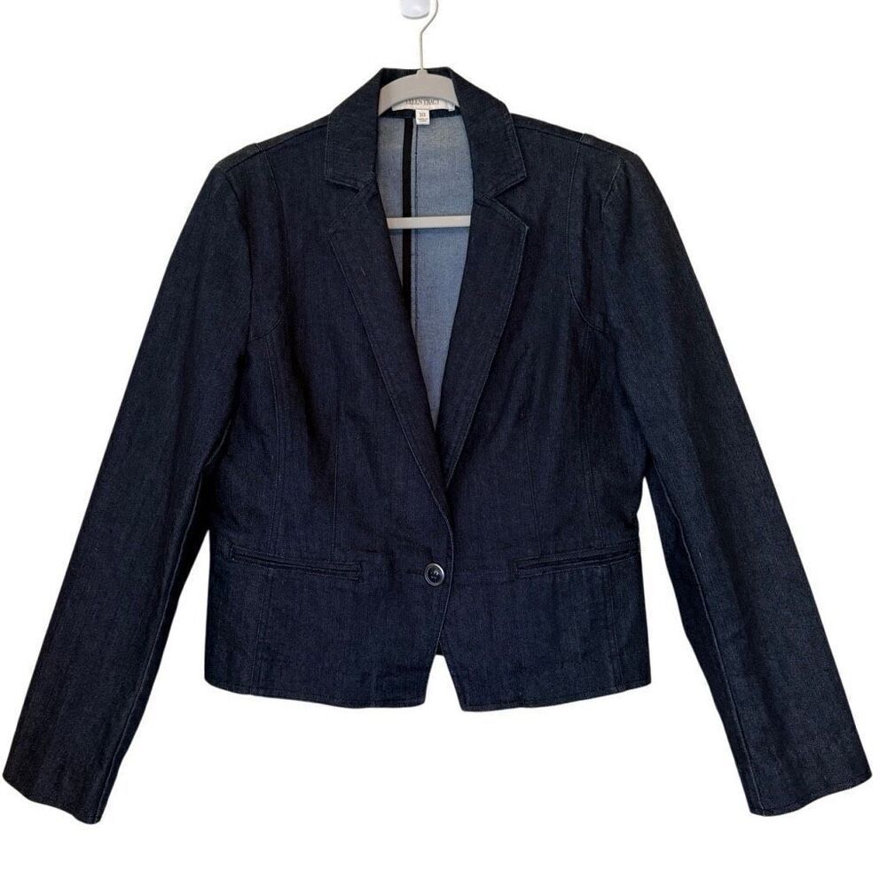 Ellen Tracy Dark Wash Denim Jacket Sz 10 Career, Preppy, Dark Academia